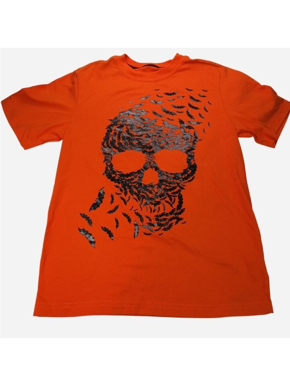 Way To Celebrate Halloween Kids Large 10 12 Orange Skull Bats Graphic T-Shirt